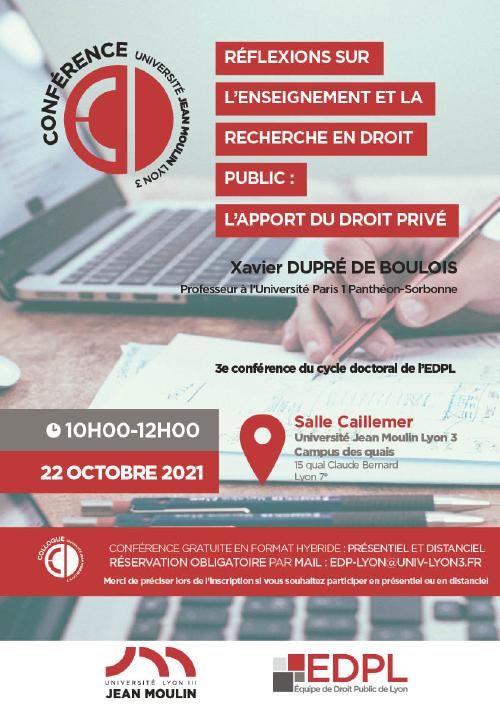 Affiche de la conférence "Conférence : Réflexions sur l'enseignement et la recherche en droit public : l'apport du droit privé"