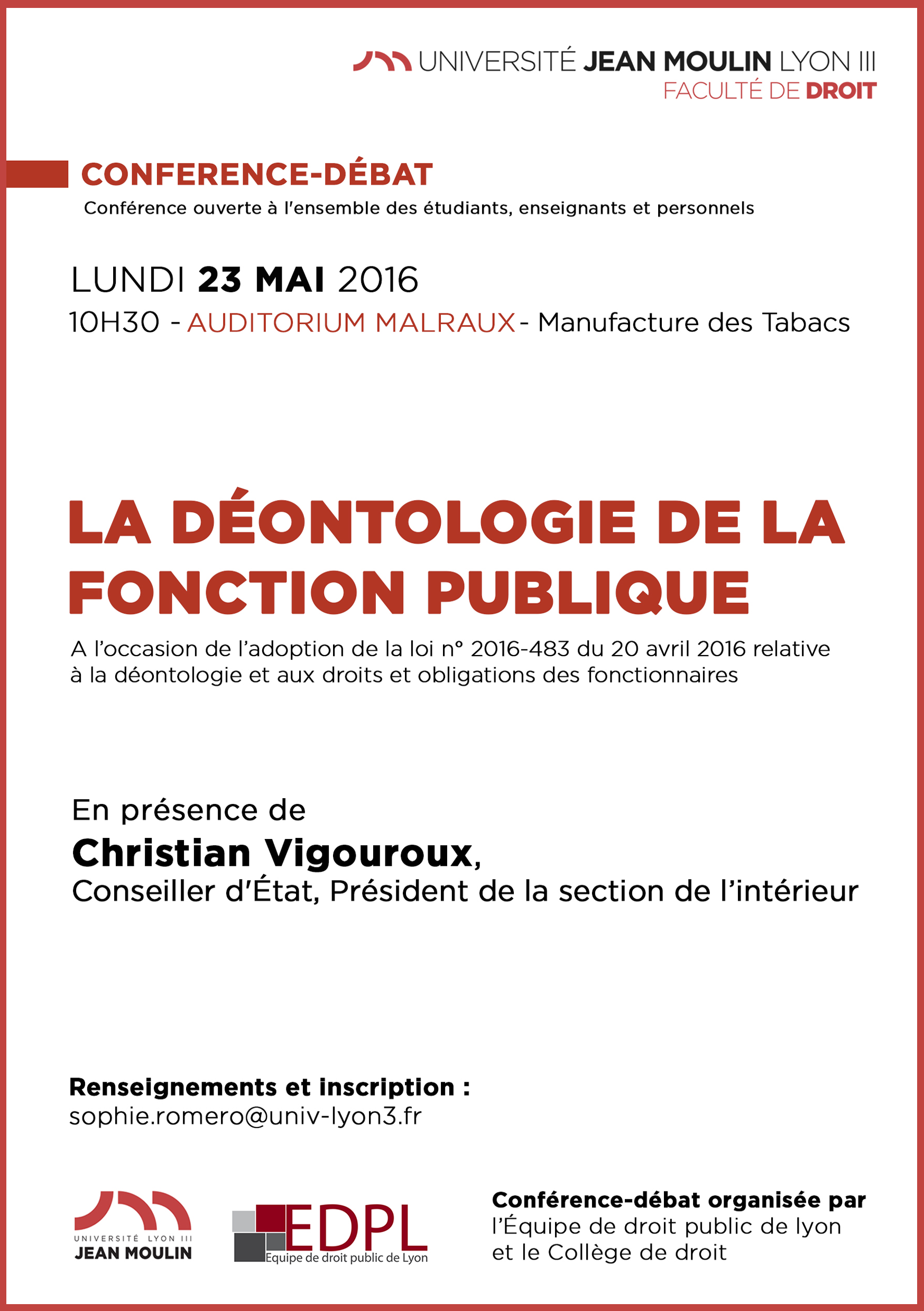 affiche conférence déontologie 23 mai